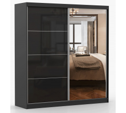 MULTI 31 gardróbszekrény - 203 cm, Fekete/Fekete Fényes