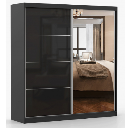 MULTI 31 gardróbszekrény - 203 cm, Fekete/Fekete Fényes