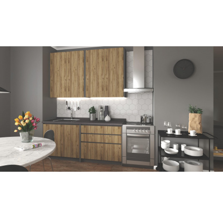 Konyhai szekrénysor IDEA 180, Antracit/Tölgy Craft