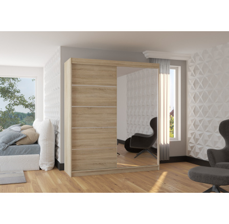 Tolóajtós és tükörrel ellátott CARO 180 Sonoma+Sonoma ruhásszekrény