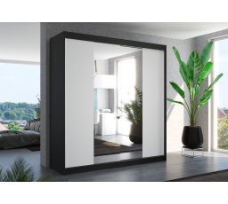 Tolóajtós és tükrös ruhásszekrény PERQS 200 Fekete+Fehér