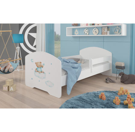 Łóżko z materacem i barierką PEPE TEDDY BEAR AND CLOUD 140x70 White Łóżko z materacem i barierką PEPE TEDDY BEAR AND CLOUD 140x70 White