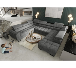 NAROŻNIK ROZKŁADANY ASPEN MAX I 265x350x225 CM - lewa , Odcienie ciemnej szarości