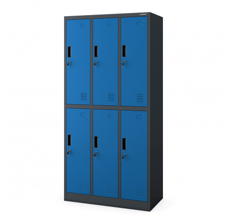 Fém zárható öltözőszekrény antracit-kék: 6 rekesszel IGOR 900 x 1850 x 450 mm