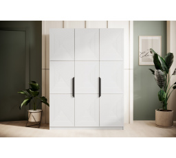 Trzydrzwiowa szafa Asha z metalowymi uchwytami 150 cm - biały mat / czarne uchwyty