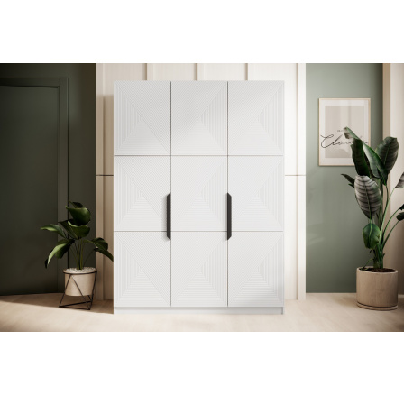 Trzydrzwiowa szafa Asha z metalowymi uchwytami 150 cm - biały mat / czarne uchwyty