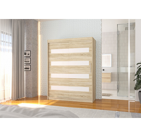 Tolóajtós szekrény lacobellel MARTINEZ 150 Sonoma+Fehér Lacobel