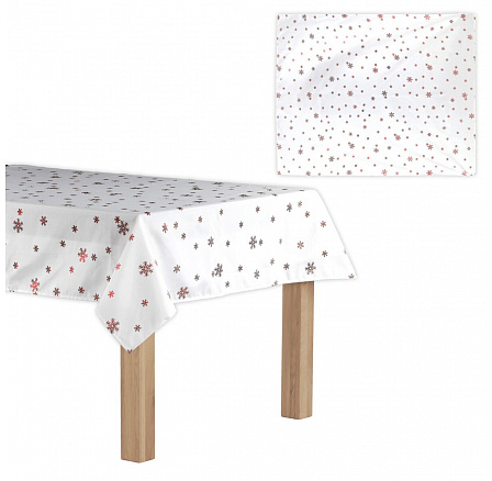 Ubrus s vánočním motivem, červené hvězdičky na bílém podkladu, 130x160 cm,100 %
