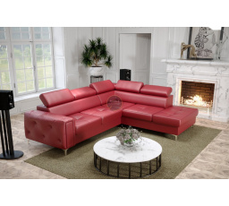 NAROŻNIK ORION II Z FUNKCJĄ SPANIA 225x255 CM SKÓRA NATURALNA - Skóra czerwona , Strona prawa