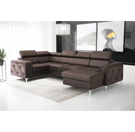 NAROŻNIK ORION MAX III Z FUNKCJĄ SPANIA 165x320x185 CM SKÓRA NATURALNA - Skóra brązowa , Strona lewa