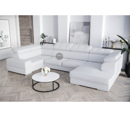 SKÓRA NATURALNA NAROŻNIK Z FUNKCJĄ SPANIA ROYAL MAX I 210x375x185 - Strona lewa , Skóra biała