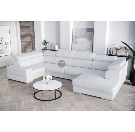 SKÓRA NATURALNA NAROŻNIK Z FUNKCJĄ SPANIA ROYAL MAX I 210x375x185 - Strona lewa , Skóra biała