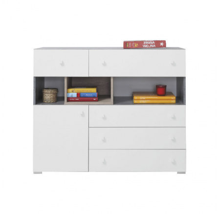 SIGMA - SI12 komód, Fehér Lux + Beton + Tölgy