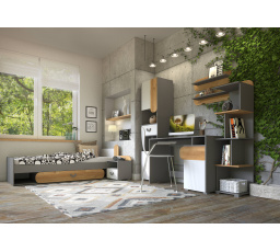 CARINI 1 mini gyerekszoba, világos grafit/fehér briliáns/nash tölgy