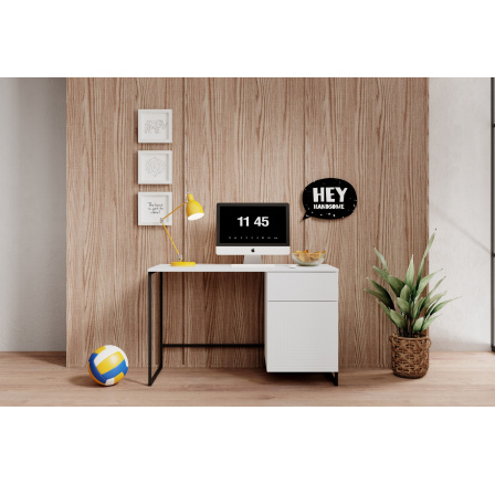 Biurko Asha z szufladą 120 cm - biały mat / czarny stelaż