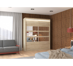 Tolóajtós szekrény tükörrel és LED világítással TOLEDO 180 Sonoma+Sonoma