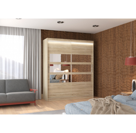 Tolóajtós szekrény tükörrel és LED világítással TOLEDO 180 Sonoma+Sonoma