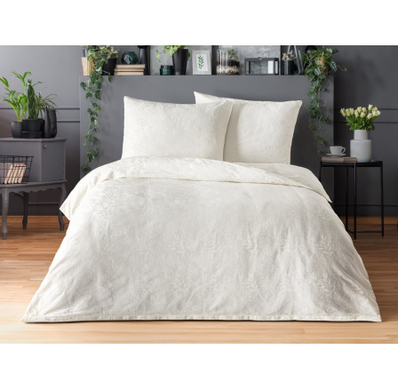 Saténový povlak na polštář se žakárovým vzorem listy smetanové 45x60