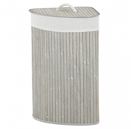 Koš prádelní - bambusový, rohový s víkem, šedý