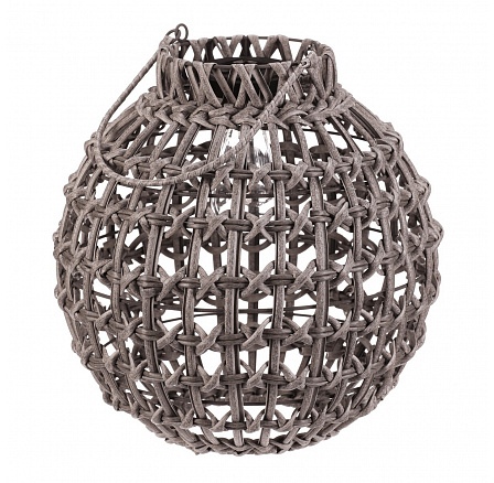 Lucerna - umělý ratan, kulatá, LED osvětl., vel. L, šedá