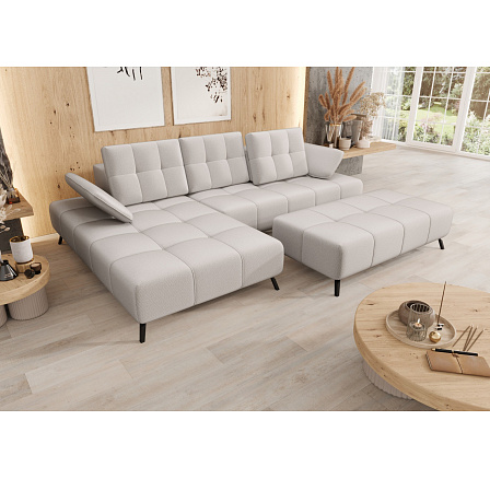 NAROŻNIK Z PUFĄ DANTE 280x180 CM + PUFA 140X70 CM Z REGULOWNYM OPARCIEM LE02 (ODCIENIE BEŻU) - SZYBKA WYSYŁKA