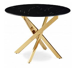 Stół BALI Szklany 100 cm Czarny Marmur/Złoty