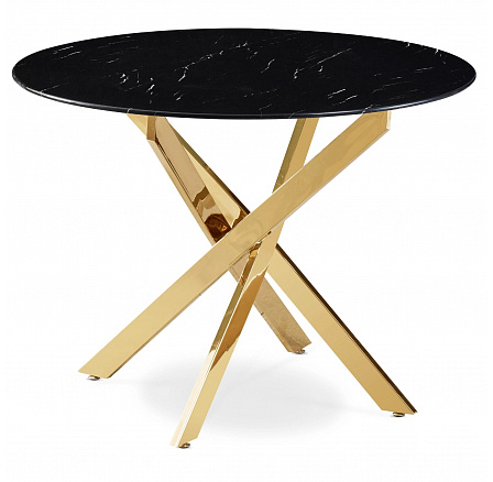 Stół BALI Szklany 100 cm Czarny Marmur/Złoty