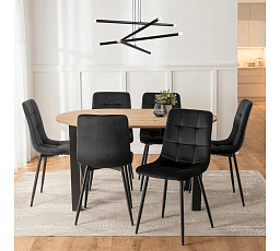 Zestaw Stół HARRY 102-142 cm Dąb Artisan/Czarny i 6 Krzeseł PERU Czarnych