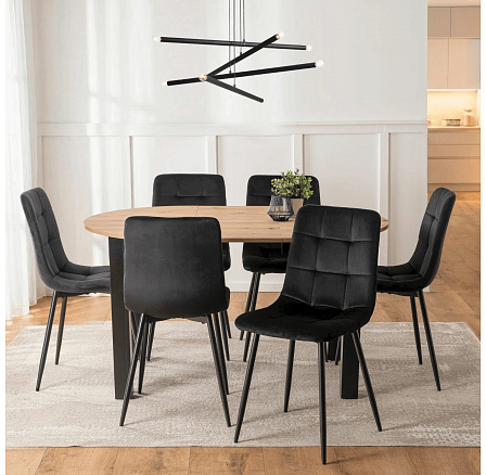 Zestaw Stół HARRY 102-142 cm Dąb Artisan/Czarny i 6 Krzeseł PERU Czarnych