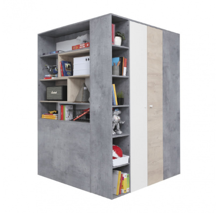 SIGMA szekrény - SI1, Fehér Lux + Beton + Tölgy