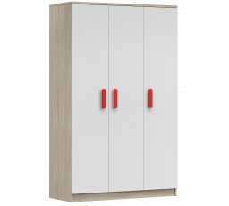 3D SMYK III - 19 Gardróbszekrény, Sonoma Tölgy/Fehér/Piros