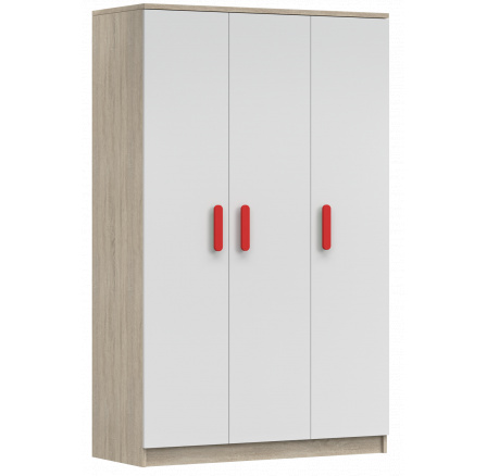 3D SMYK III - 19 Gardróbszekrény, Sonoma Tölgy/Fehér/Piros