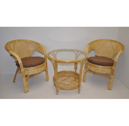 Ratanová sedací souprava Kina medová polstr hnědý melír