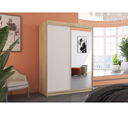 Tolóajtós szekrény tükörrel JORDI 150 Sonoma+Fehér