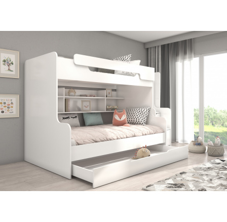 HARELL emeletes ágy lépcsőkkel Fehér+Fehér