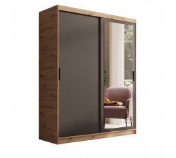 Tolóajtós és tükörrel ellátott Hailey 160 Artisan+Fekete ruhásszekrény