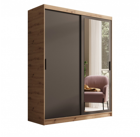 Tolóajtós és tükörrel ellátott Hailey 160 Artisan+Fekete ruhásszekrény