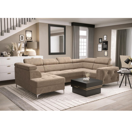 NAROŻNIK ORION MAX II Z FUNKCJĄ SPANIA 165X350X185 CM - Odcienie beżu , prawa