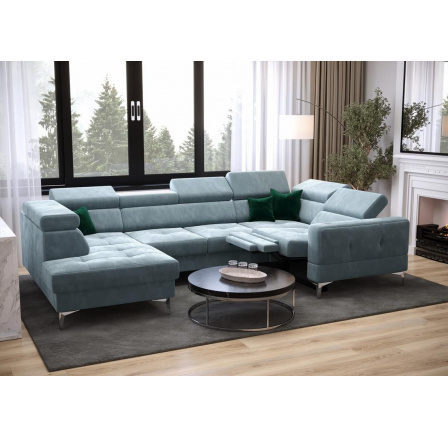 NAROŻNIK TOSCANIA MAX I RELAX Z FUNKCJĄ SPANIA170x350x185 CM - prawa , Odcienie jasnoniebieskie