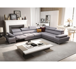 NAROŻNIK Z FUNKCJĄ SPANIA I RELAX GALAXY MAX 350x280 CM - Odcienie szarości , prawa