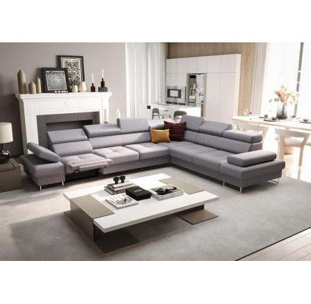 NAROŻNIK Z FUNKCJĄ SPANIA I RELAX GALAXY MAX 350x280 CM - Odcienie szarości , prawa