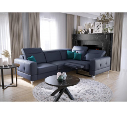 NAROŻNIK MALIBU RELAX SKÓRA NATURALNA 185x250 CM - prawa , Skóra granatowa