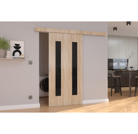 HERS 86 tolóajtó falra Sonoma+Fekete Lacobel