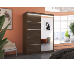 Tolóajtós szekrény tükörrel és LED világítással LIMBO 150 Choco+Choco