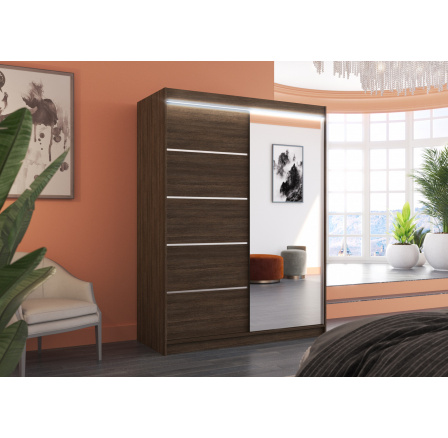 Tolóajtós szekrény tükörrel és LED világítással LIMBO 150 Choco+Choco