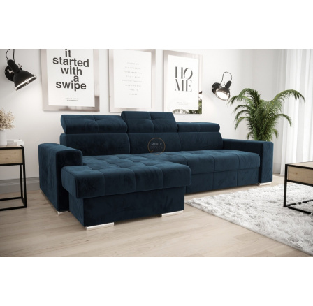 NAROŻNIK Z FUNKCJĄ SPANIA MARGO 160x250 - lewa , Odcienie granatu