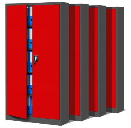 4 db JAN irodai fém iratszekrény, 900 x 1850 x 400 mm, antracit-vörös