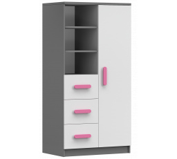 Polc 80 3S1D SMYK II - 05, Szürke/Fehér/Rózsaszín