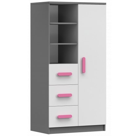 Polc 80 3S1D SMYK II - 05, Szürke/Fehér/Rózsaszín