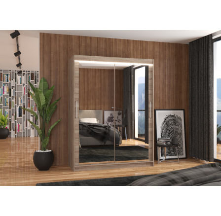 Tolóajtós szekrény tükörrel és LED világítással PERMO 150 Truffle+Truffle